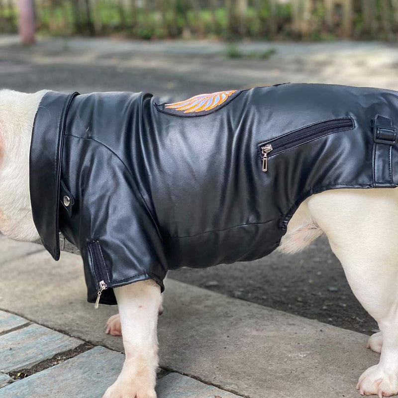 Lovelonglong Cool Dog Leather Jacket, Warm Coats Dogs Windproof Cold Weather Coats for Large Medium Small Dogs With Eagle Embroidery Black B-S B-S (Bulldog -25lbs) Black-Eagle - PawsPlanet Australia