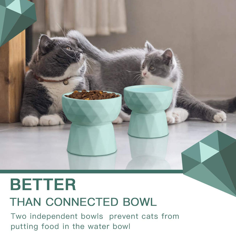 Frewinky Cat Bowls,Ceramic Cat Bowls Anti Vomiting,Raised-Cat Food and Water Bowl Set for Cats and Small Dogs,13.5 Oz,Green Green - PawsPlanet Australia