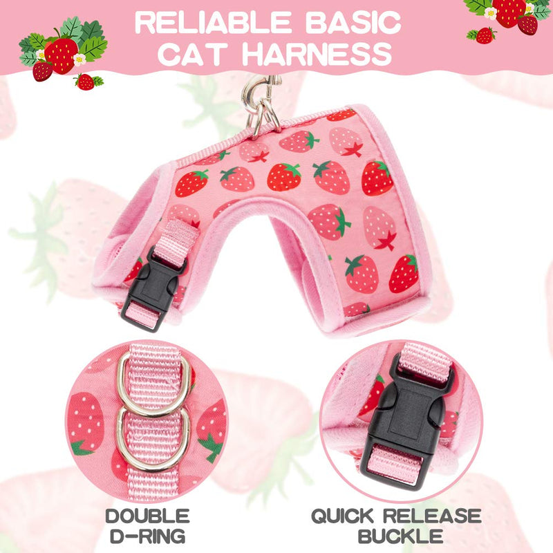 BINGPET Cat Harness and Leash Set - Escape Proof Cat Walking Harness with Cute Pink Strawberry Pattern, Soft Mesh Vest Harness, and Adjustable Pet Harness for Kitties Puppies Small Pets - PawsPlanet Australia