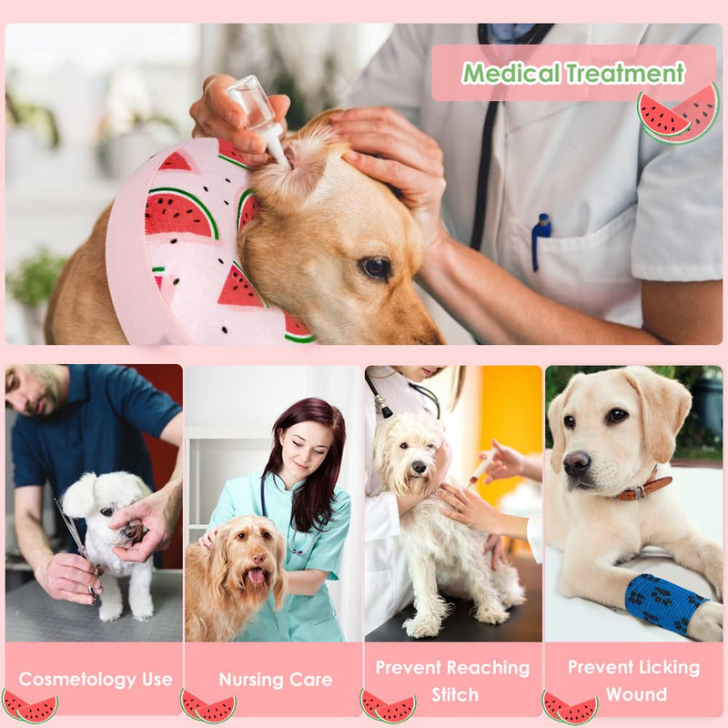 SlowTon Inflatable Dog Cone Collar After Surgery, Soft Adjustable Dog Neck Donut Collar for Small Medium Large Dogs Cats, Pet Recovery Cone E-Collar for Anti-Bite Lick Wound Healing (Watermelon M+) Watermelon Medium+ - PawsPlanet Australia