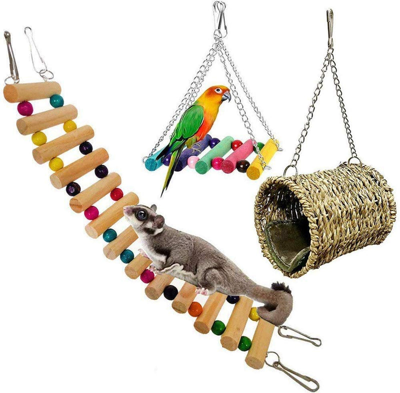 3 Pieces Bird Cage Toys Hamster Toys Pet Climbing Ladder Hanging Cage Toys Pet Swing Hammock for Hamster Guinea Pigs Squirrels Parrots Small Animals - PawsPlanet Australia