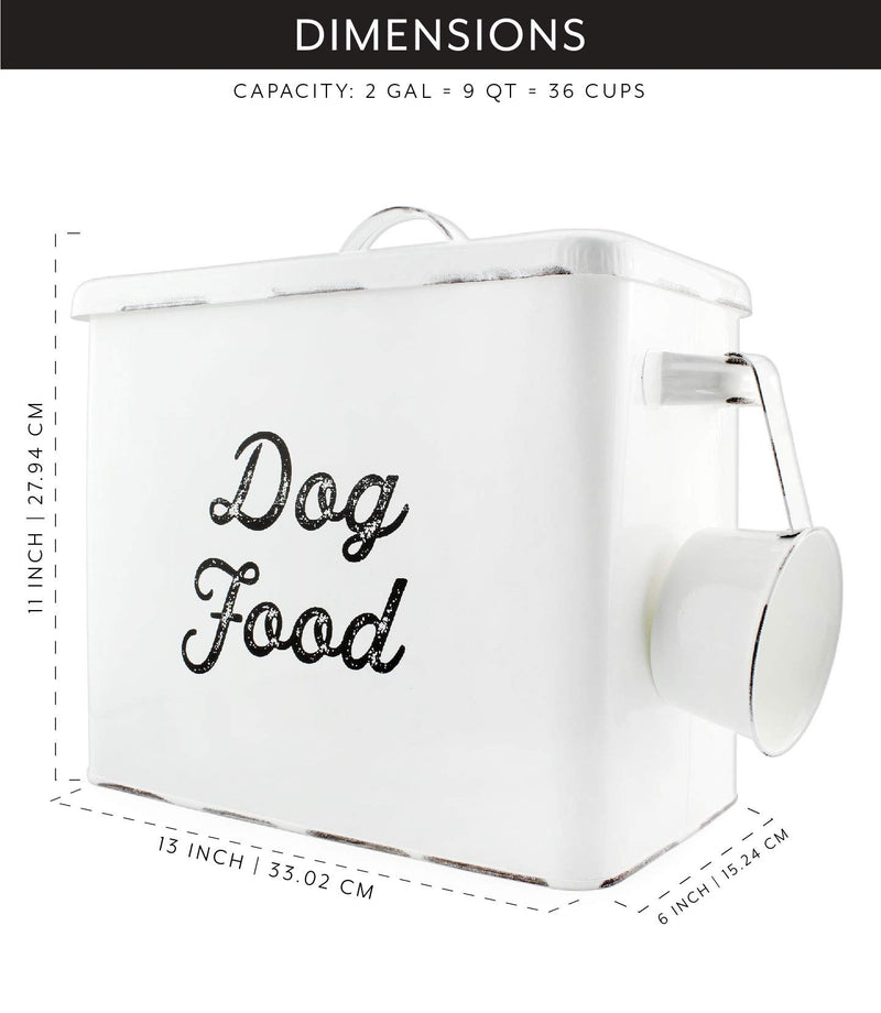 AuldHome Rustic Dog Food Canister; White Farmhouse Style Storage Bin for Pet Food - PawsPlanet Australia