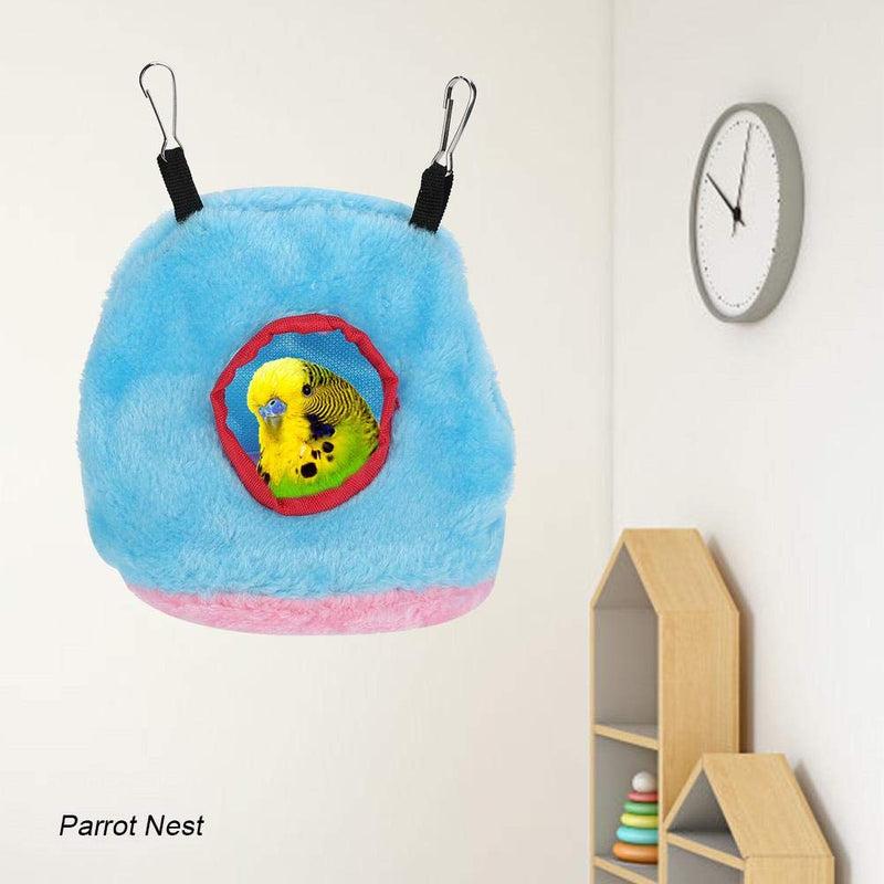 Sheens Plush Fluffy Nest Bird Hammock Hanging Cave Happy Hut Hideaway Windproof House for Hamster Parrot Macaw Cockatoo Lovebird(Blue 13) Blue 13 - PawsPlanet Australia