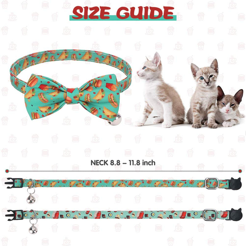 [Australia] - KOOLTAIL Cat Collars Breakaway with Bells - 2 Pack Bowtie Cat Collar with Cute Sushi & Hamburger Patterns, Kitten Neck Accessories for Daily Wearing 