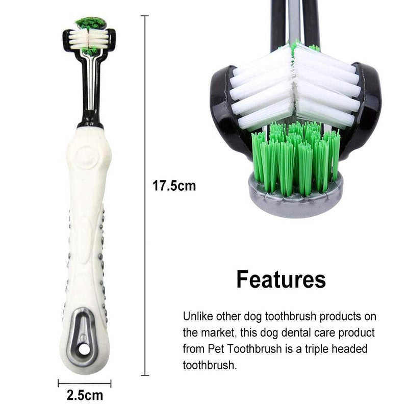 YUIP 3Pcs Pet Toothbrush, Triple Headed Toothbrush Pet, Dog Toothbrush for Pet Dental Care, Handle Design for Easy Oral Care Grooming Perfect for Medium Large Sized Dogs - PawsPlanet Australia