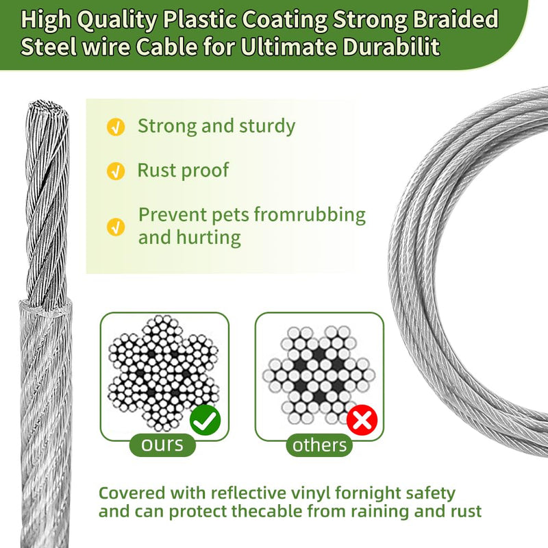Miao Chuai Dog Tie Out Cable,10/15/20/30/40/50FT Dog Cable with Swivel Hook and Shock Spring,Heavy Duty Dog Leads for Yard Outdoor and Camping,Dog Lead Runner for Large Dogs (Silver, 15ft 120Ibs) Silver - PawsPlanet Australia