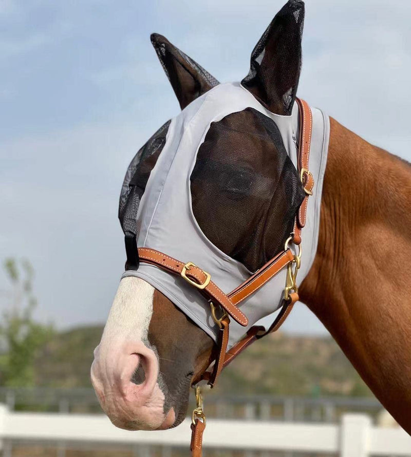 TGW RIDING Horse Fly Mask Super Comfort Horse Fly Mask Elasticity Fly Mask with Ears (M, Light Gray) M - PawsPlanet Australia