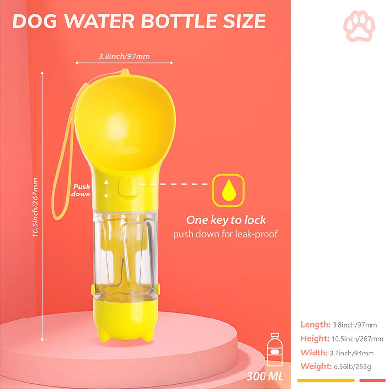 [Australia] - Aynone Pet Water Bottle, Portable Dog Water Bottle Pet Water Bottles for Dogs with Poop Shovel and Garbage Bag for Travelling, Walking, Portable Dog Bowl Water Bottle Capacity 300ml Yellow 