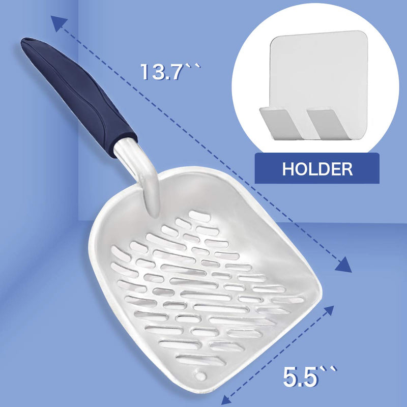 [Australia] - Litter Scoop,Cat Litter Scoope, Kitty Litter Scooper Large Metal with Holder Long Handle Small Holes Aluminum Deep Shovel Non-Stick Cat Accessories Supplies Box Blue 