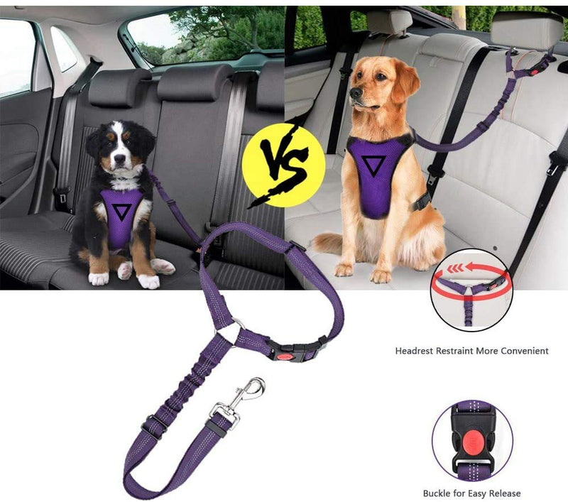 Kelivi Dog Car Seat Belt, 2 Pack Adjustable Headrest Pet Dog Seat Belt for Car Restraint Puppy Clip Lead Safety Belt with Elastic Bungee & Reflective Stripe to Dog Vehicle Harness Collar - PawsPlanet Australia