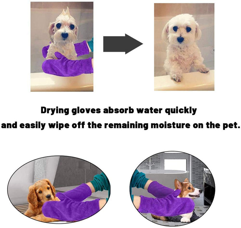 2 Pack Dog Drying Mitts, Dog Towel Glove, Ultra Absorbent Microfiber Pet, Pet Dog Towel Glove Super Absorbent Microfiber Dog Foot Paw Cleaning Towel Washable Reusable2.0-Purple - PawsPlanet Australia