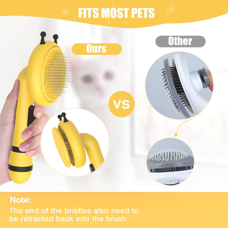 PETSTAY Cat Brush Deshedding Brush for Shedding and Grooming, Self Cleaning Slicker Brush for Pet Massage, Cat Combs for Grooming Short or Long Haired Cats, Easily Removes Mats, Tangles Yellow - PawsPlanet Australia