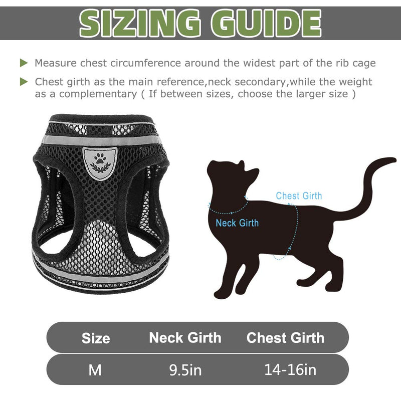 [Australia] - PUPTECK Cat Vest Harness and Leash Set with Escape Proof Buckle, Reflective Adjustable Soft Mesh Kitty Puppy Step-in Vest for Outdoor Walking M: chest girth: 14 - 16 in 