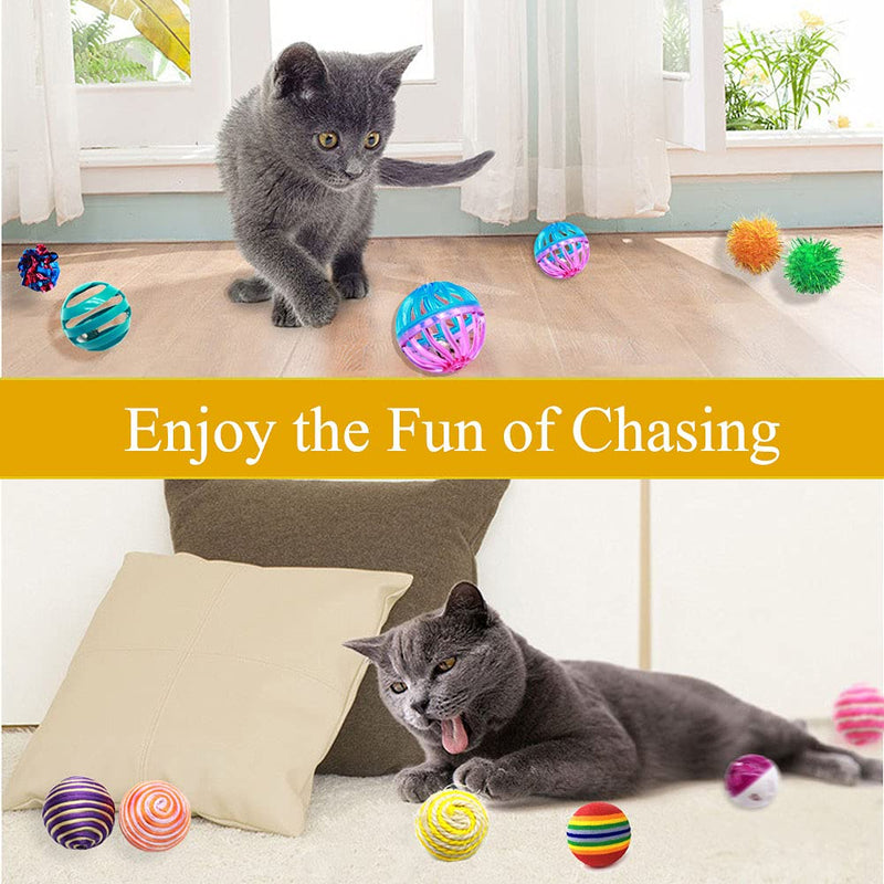 LASOCUHOO Cat Toys, Kitten Cat Ball Toys Assortments, Including Rainbow Ball, Crinkle Ball, Sparkle Ball, Bell Balls, Sisal Ball, Linen Ball for Cats and Kitten 30 PCS - PawsPlanet Australia