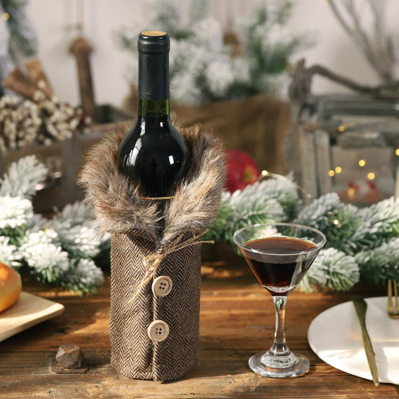SCXCOPIDO Christmas Sweater Wine Bottle Cover,Xmas Party Dinner Table Decorations,Collar & Button Coat Design Wine Bottle Sweater 2pcs - PawsPlanet Australia