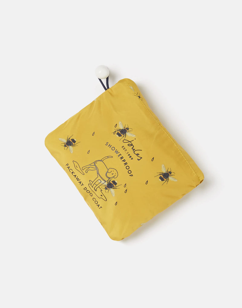 Rosewood Joules Bee Print Water Resistant, Mustard Yellow, Packaway Dog Coat Small - PawsPlanet Australia