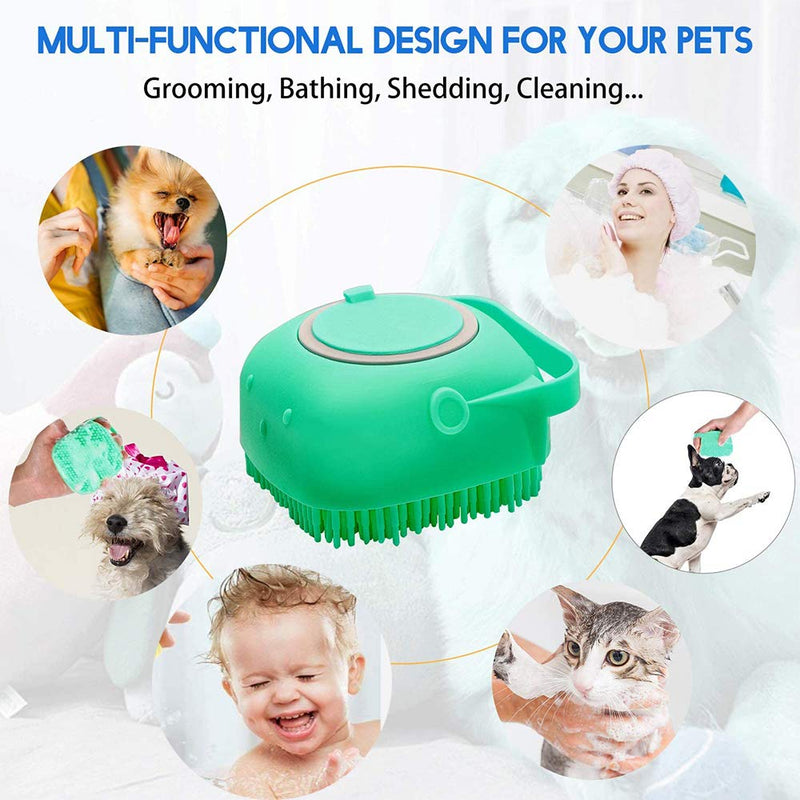 NganSuRong Pet Dog Bath Brush Pet SPA Massage Rubber Comb Soft Silicone Puppy Cats Shower Hair Fur Grooming Cleaning Scrubber With Shampoo Soap Storage (Blue) - PawsPlanet Australia