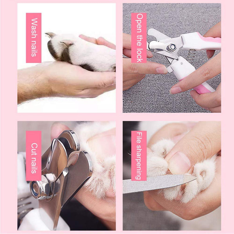 TopE Professional Pet Nail Trimmer with Safety Guard to Avoid Over-cutting Include Nail Clipper and Nail File for Small and Medium Dogs Cats Rabbits Birds, Pink - PawsPlanet Australia