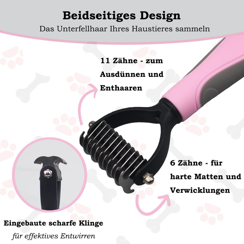 Dog brush, cat brush for long hair and short hair undercoat, double-sided stainless steel undercoat brush, removes floating hair and prevents knots for small to large dogs and cats, S, pink pink-S - PawsPlanet Australia