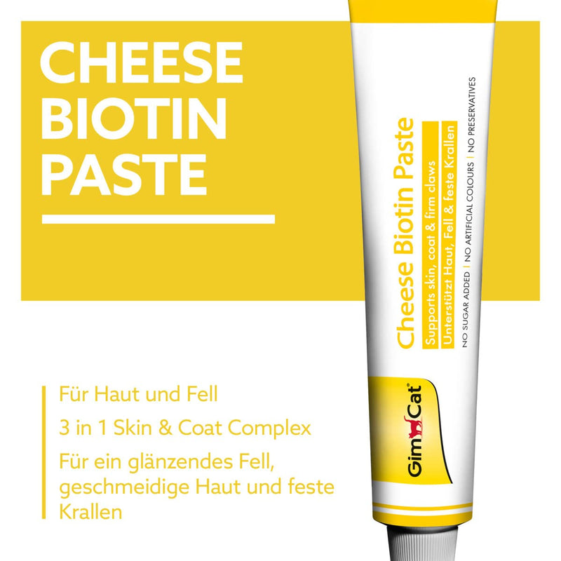 GimCat Cheese Biotin Paste - With aromatic cheese, zinc and linseed oil for fur, skin and claws - 1 tube (1 x 200 g) 1 x 200 g - PawsPlanet Australia