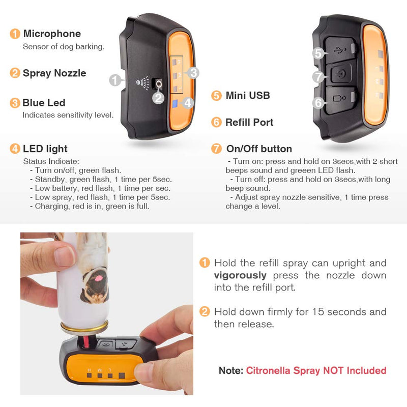 Stop Dog Barking, Anti Bark Collar with Remote Rechargeable, Waterproof Adjustable Sensitivity Dog Training Collar Safe for Dogs Anti Barking Deterrent Device No Electric Shock Bark Collars Gold - PawsPlanet Australia