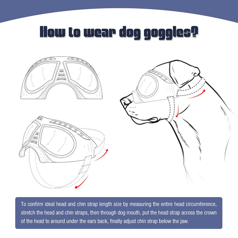 NAMSAN Dog Goggles Large Small-Medium Dog UV Sunglasses Windproof Snowproof Soft Frame Glasses for Long Snout Dogs Eyes Protection (Large)Blue Lens - PawsPlanet Australia