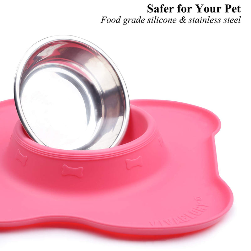 Vivaglory Dog Bowls Set, 2 Pack Puppy Bowls with Non Spill Silicone Mat and Food Grade Stainless Steel Water and Food Feeding Bowl for Kitty Puppy Cat Dog 6½ OZ ea. Pink - PawsPlanet Australia