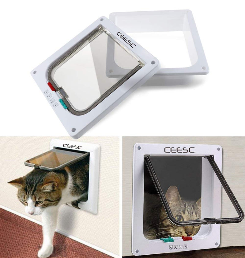 [Australia] - CEESC Cat Flap Door Magnetic Pet Door with 4 Way Lock for Cats, Kitties and Kittens, 3 Sizes and 2 Colors Options L- Inner size: 2.17"(D) x 7.08"(W) x 7.48"(H) White 