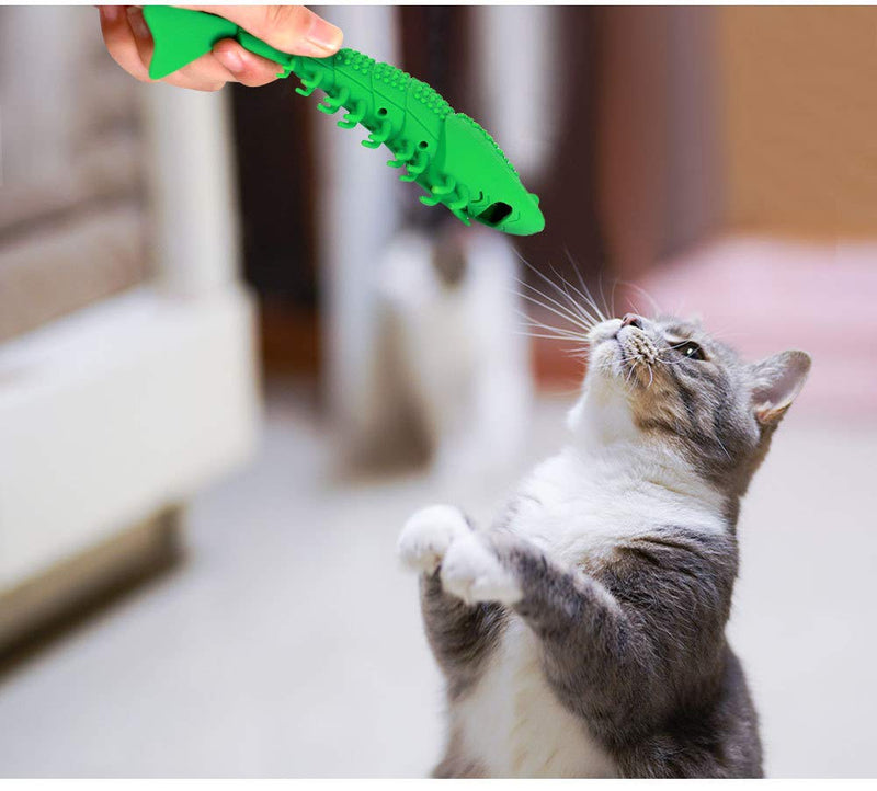 [Australia] - New Upgrade Models Pet Shrimp Shape Cat Toothbrush with Catnip Chewing Toy, Eco-Friendly Silicone Molar Stick for Pet Cat, Toys With Cleaning Toothbrush for Cats(2 Catnip Bags and 1 Bell Free) 