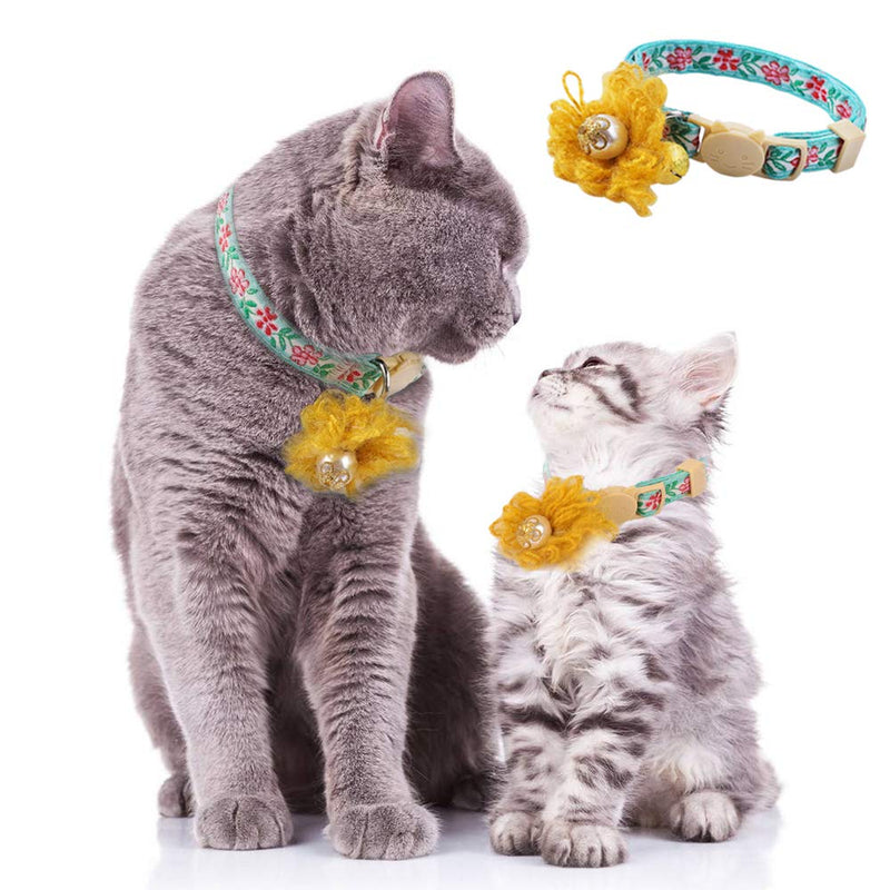 MyfatBOSS 2 Pcs Cat Collars, Adjustable Cat Collar Kitten Collar with Bell & Safety Release (Purple + Green) - PawsPlanet Australia