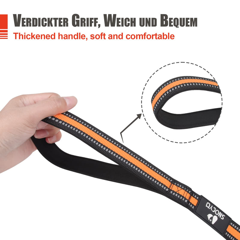 Snocyo towing leash for dogs 3m, robust dog leash for small, medium and large dogs, training leash with padded handle, reinforced carabiner and storage bag, orange orange & black - PawsPlanet Australia