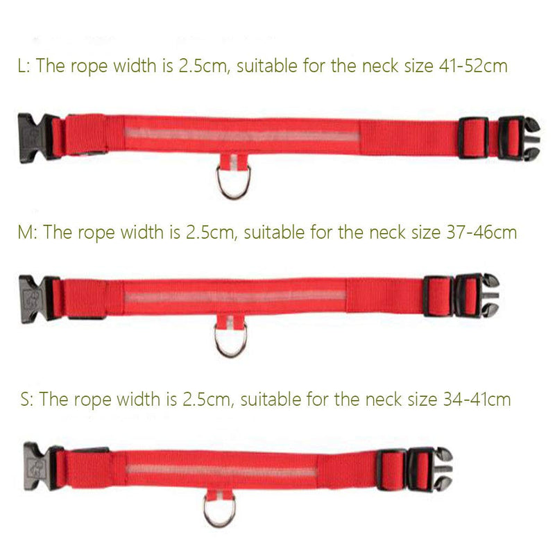 JUNSHUO（LED rechargeable, flashing Dog Collar,Three models, for large, medium & small dogs | adjustable | cat cats pup puppy puppies pet pets animal animals collars (Neck 34-52cm) (L, red) L - PawsPlanet Australia