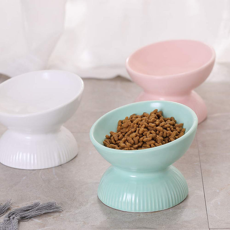 HCHLQLZ Green small Cat Bowl,Raised Cat Food Bowls Anti Vomiting,Tilted Elevated Cat Bowl,Ceramic Pet Food Bowl for Flat-Faced Cats,Small Dogs,Protect Pet's Spine,Dishwasher Safe - PawsPlanet Australia