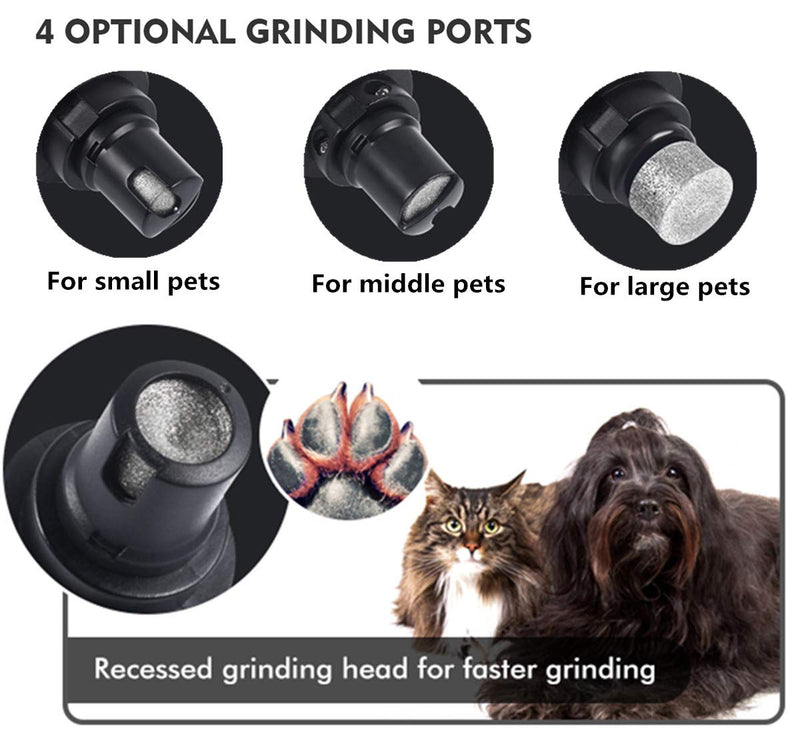 [Australia] - Pecute Large Dog Nail Grinder Rechargeable Electric Dog Nail Trimmer for Paw Grooming Gentle and Painless Nail Clippers for Medium and Large Dogs (2H Quick USB Charge 14H Long Work Time) Black 