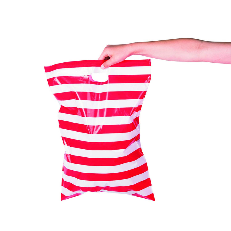 Fun Express Huge Red and White Stripe Plastic Favor 17" x 12" Bags (50 Bags)-Gift & Favor Bags, Nautical or Pirate Themed Party Accessories - PawsPlanet Australia