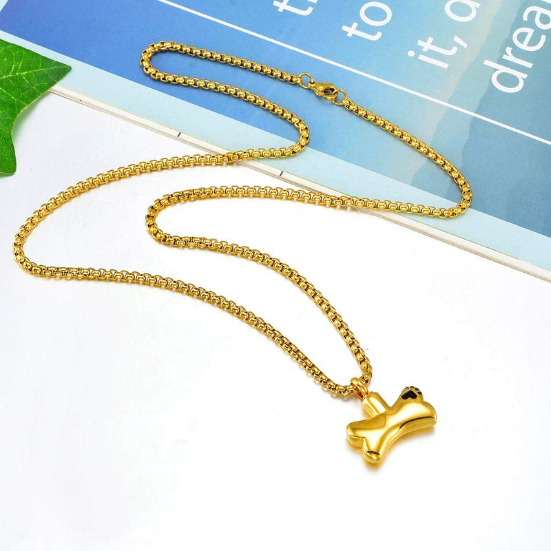 [Australia] - W/W Lifetime Pendant Necklace for Women Pets Ashes Urn Memorial Bone Shaped Pendant Necklace 18K Gold Stainless Steel Cremation Jewelry Box Chain of 24inches 