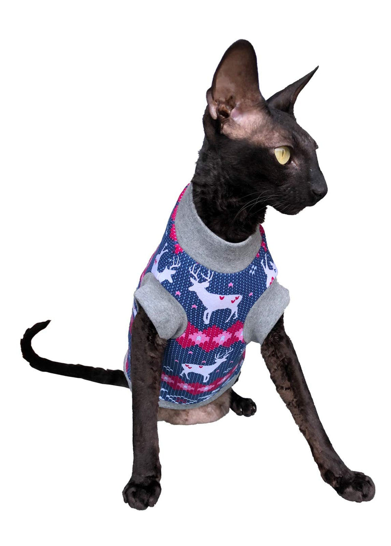 [Australia] - Kotomoda Cat's Warm T-Shirt for Hairless and Naked Sphynx Cats Santa's Deer Sweater L 