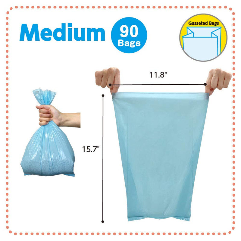BOS Amazing Odor Sealing Cat Waste Disposal Bags - Durable and Unscented (90 Bags) [Size: M, Color: Light blue] 90 Count (Pack of 1) - PawsPlanet Australia