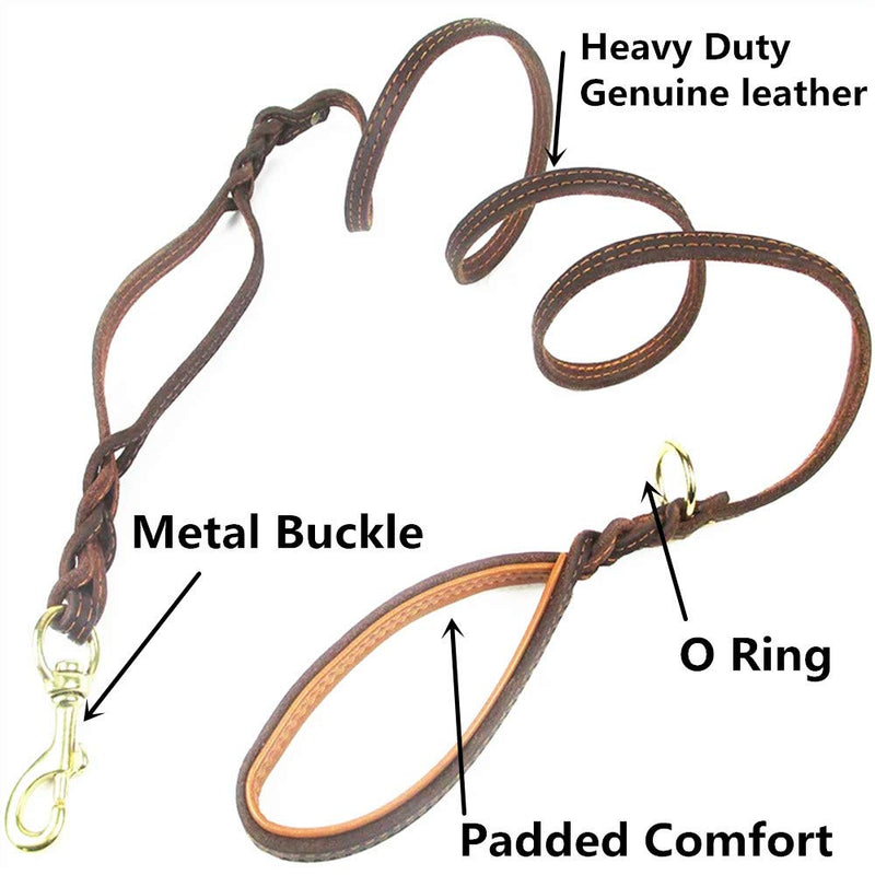 [Australia] - JYHY Genuine Leather Dog Leash with Double Handle - 6 ft Long & 5/8" Wide Braided Genuine Leather Dog Leash/Heavy Duty Leash for Large Medium Small Dogs Training & Walking 6 ft(Double handle) 