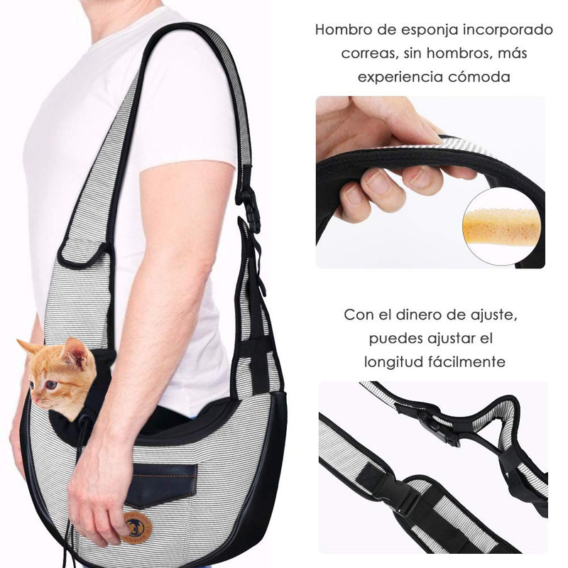 SlowTon Dog Carrying Sling Bag, Handsfree with Adjustable, Bag for Small Pets Outdoor Walking Traveling Padded Strap Front Pocket Single Shoulder Bag Carrying Gray - PawsPlanet Australia