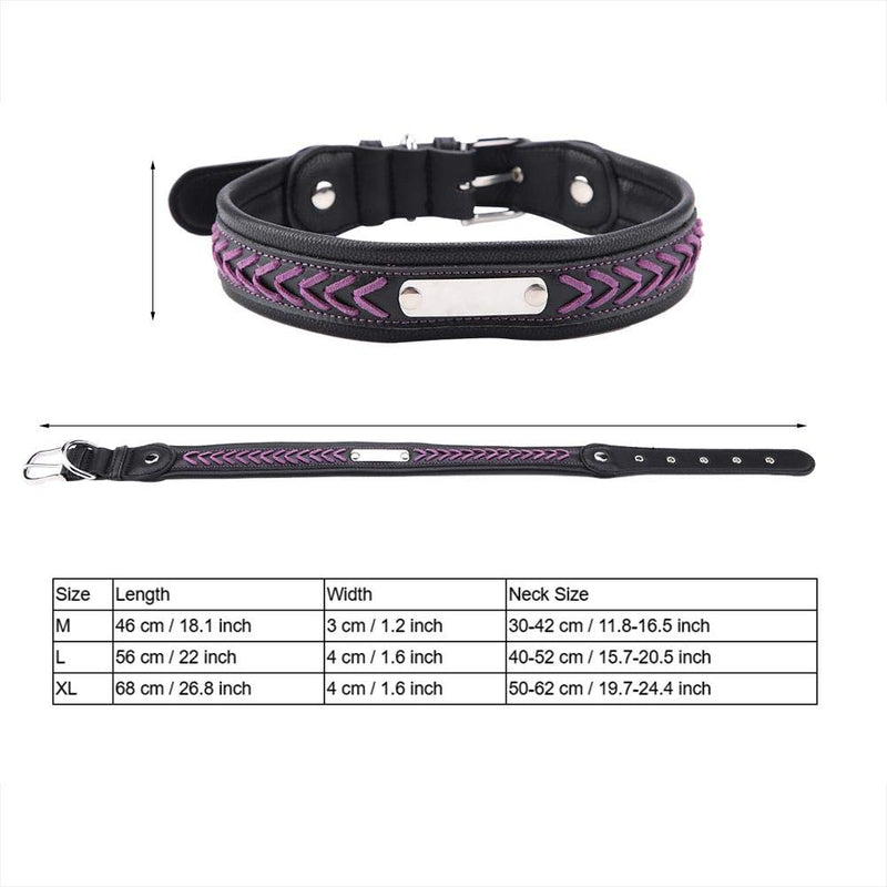 Fdit Leather Dog Collar with Engraving Metal Plate Personalized Pet Necklaces Stainless Steel Nameplate for Medium Large Dog(M- Purple) M - PawsPlanet Australia