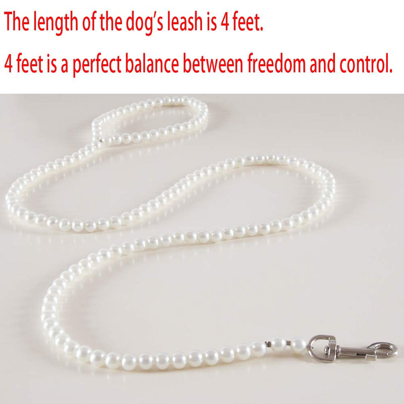 [Australia] - Cdycam Dog Leash 4ft Stainless Steel Wire Faux Pearls Training Dog Leash for Puppy Kitten and Medium Pet Pack of 1 Pcs White 