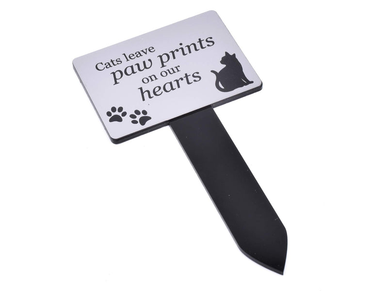 OriginDesigned Cat Memorial Plaque Stake SILVER and Black - Outdoor Garden Waterproof (Paw Prints) Paw Prints - PawsPlanet Australia