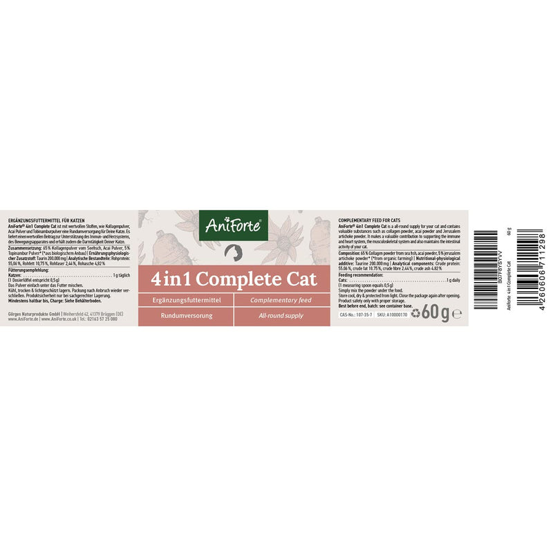 AniForte 4in1 Complete Cat 60g - all-round care for cats, rich in antioxidants, vitamins, minerals, powder with taurine, collagen for joints, nervous system, immune system, gastrointestinal - PawsPlanet Australia