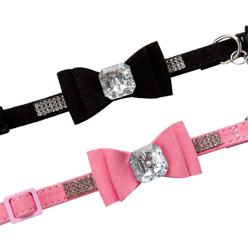 [Australia] - BINGPET Breakaway Cat Collar with Bowtie Diamonds and Bell Adjustable Safety for Puppy Kitten, Pink&Black (2 Pack) 