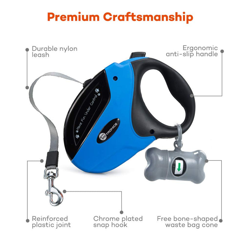 [Australia] - TaoTronics Retractable Dog Leash, 16 ft Dog Walking Leash for Medium Large Dogs up to 110lbs, Tangle Free, One Button Break & Lock , Dog Waste Dispenser and Bags included 