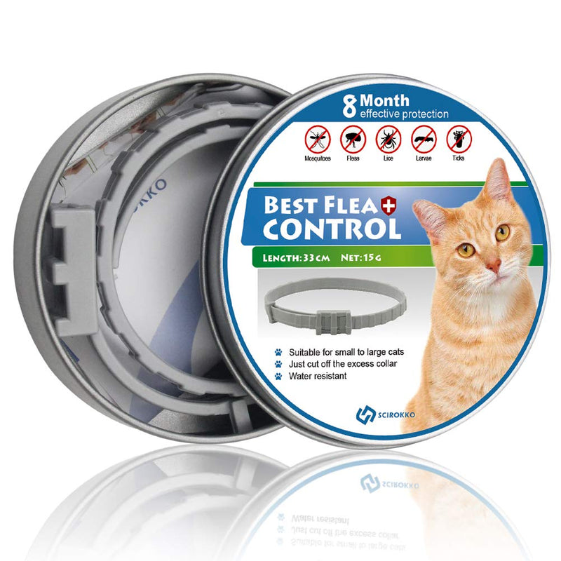 SCIROKKO Cat Flea and Tick Collar 8 Months Protection - Adjustable Pet Flea Treatment Collar Waterproof for Cats Puppies - 33cm - PawsPlanet Australia