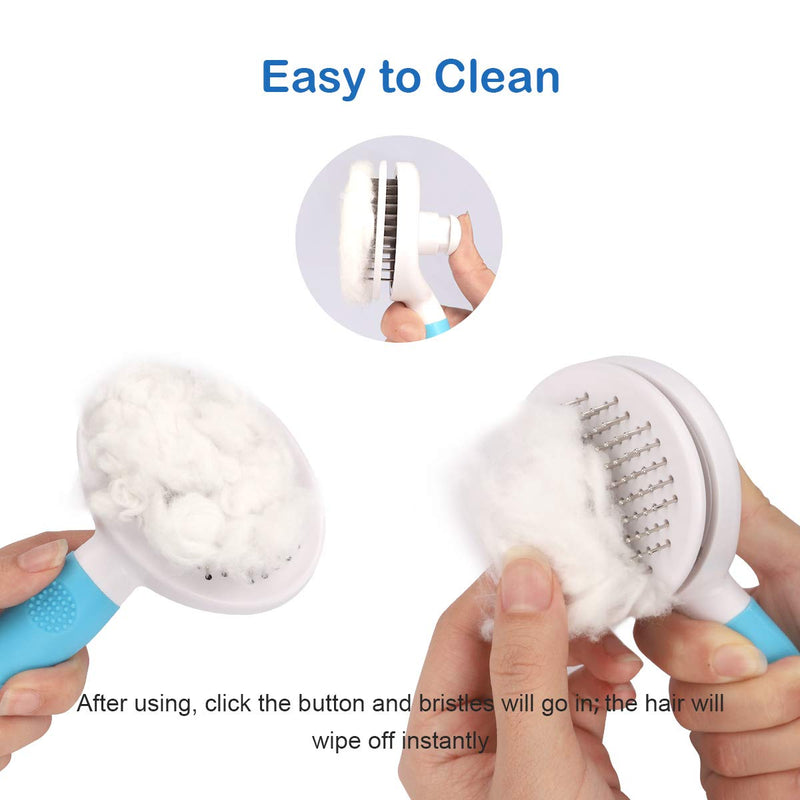 MENNYO Dog brush, Cat Brush, UPGRADED Self Cleaning Grooming Brushes, Rabbit Slicker Brush, Professional Pet Shedding Comb for Long/Medium/Short Hair - Removes 95% of Dead Undercoat and Loose Hairs Blue - PawsPlanet Australia