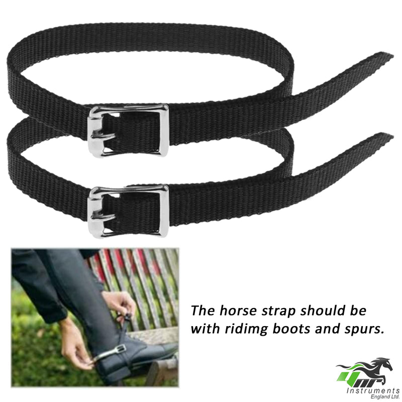 Horse Riding Spur Rider Metal Blunt Rounded End Spurs Steel With Buckle Nylon (Black) Black - PawsPlanet Australia