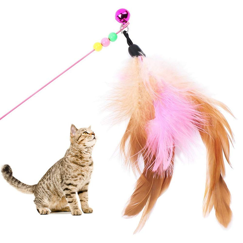 No Branded Mokinga Cat Wand Ribbon,Cat Wand, 2PCS Feathered Steel Wire Lengthened Hand-made Funny Cat Stick, Plastic Cat Toy with Spring (Style: Small Fish, Feather) - PawsPlanet Australia
